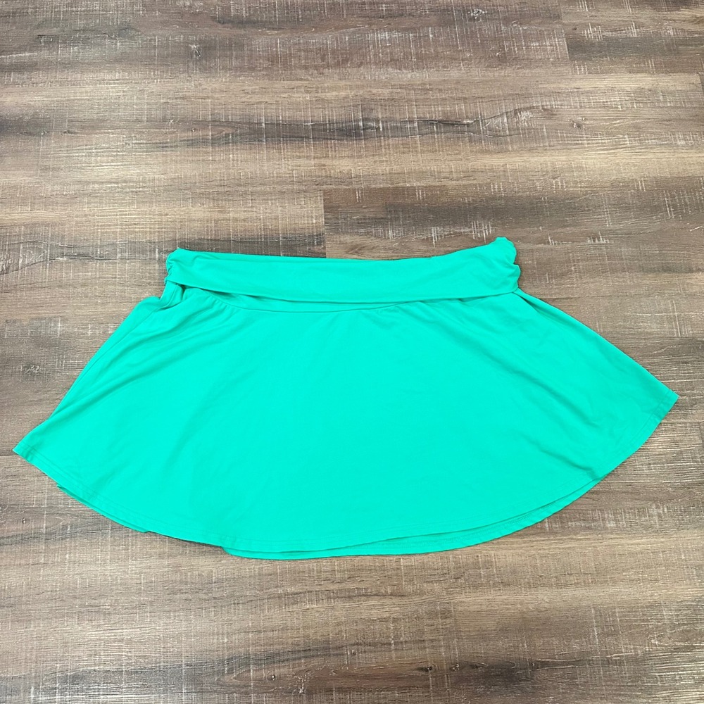 Lands End Women XL Green Unlined Swim Skirt Fold Over Waist Active 197358